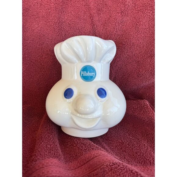 Pilsbury Doughboy ceramic cream glossy cookie jar head 90s blue eyes - Picture 1 of 3